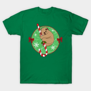 Christmas Cute Sloth and Candy Cane T-Shirt